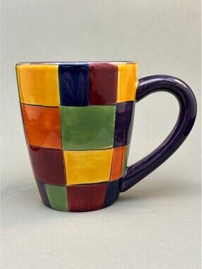 Tabletops Gallery Caracas Mug Coffee Cup Discontinued Hand Painted Plaid
